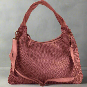 Woven Hobo Leather Bag With Smooth Leather Handle