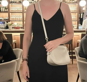 Silver Leather Crossbody Bag With Gold Chain