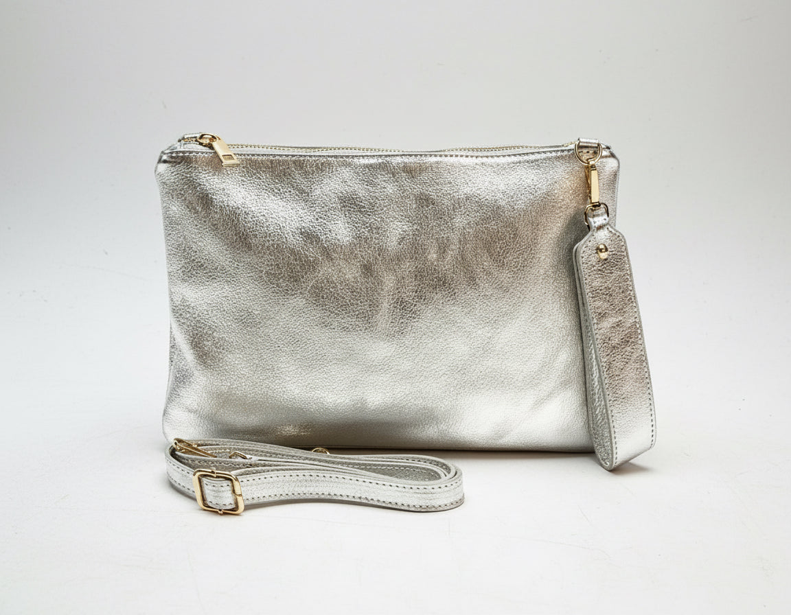 silver wrist bag