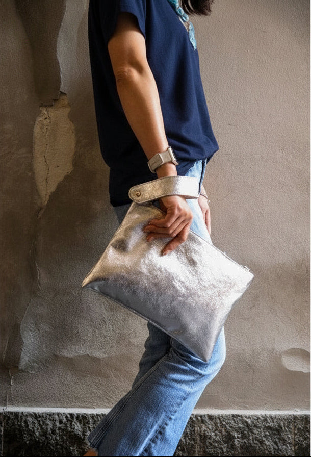 silver wrist bag
