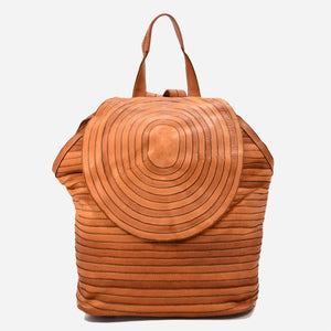 Leather Backpack with Round Flap Closure