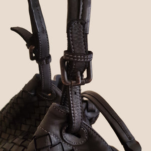 Distressed Woven Leather Hobo / Bucket Bag