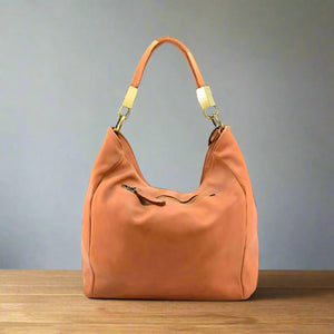 Distressed Smooth Leather Hobo with Blocky Hardware