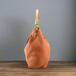 Distressed Smooth Leather Hobo with Blocky Hardware