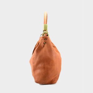 Distressed Smooth Leather Hobo with Blocky Hardware
