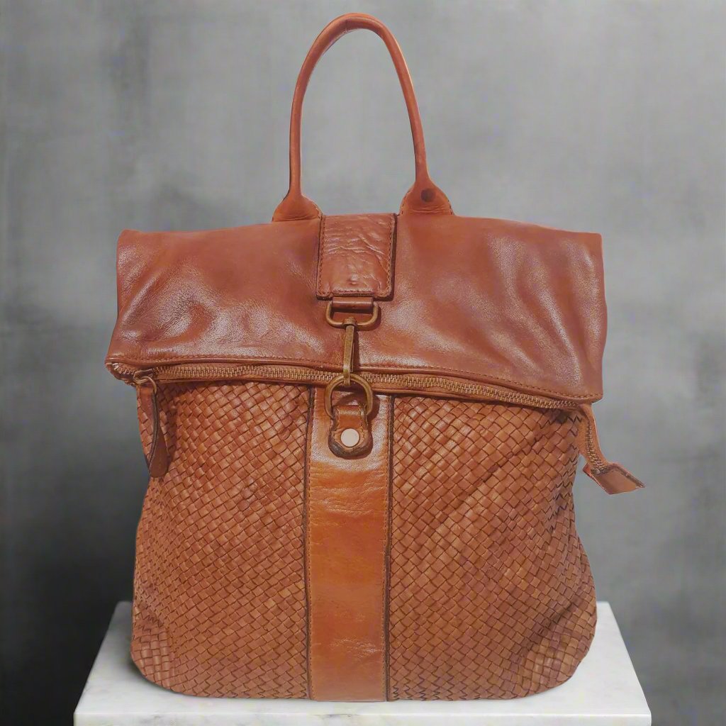 Lydia Woven/Smooth Rugged Chic Soft Leather Backpack
