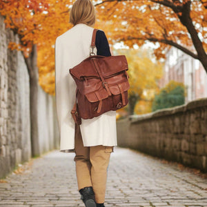 Convertible Brown Backpack / Weekender in Distressed Italian Leather