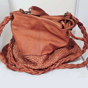 Woven Leather Bag with Braided Handles