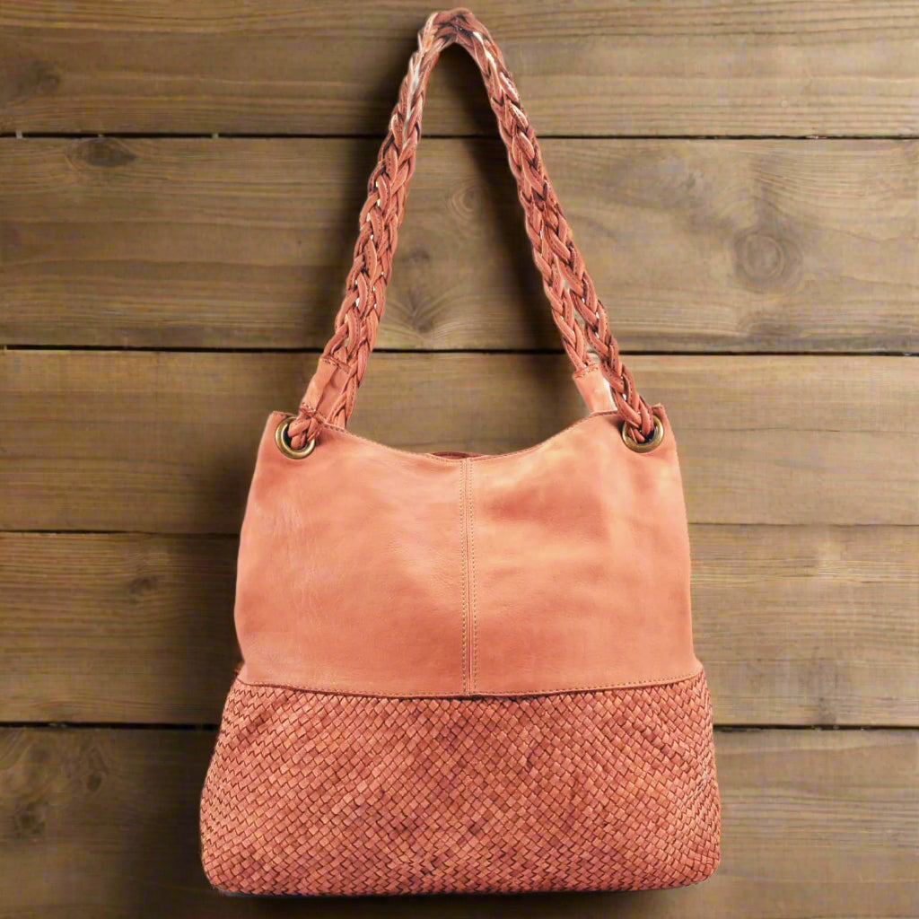 Woven Leather Bag with Braided Handles