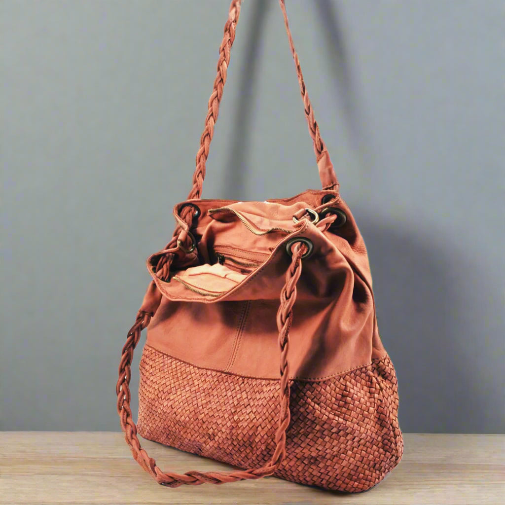 Woven Leather Bag with Braided Handles