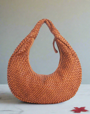 Round Woven Leather Crossbody Bag