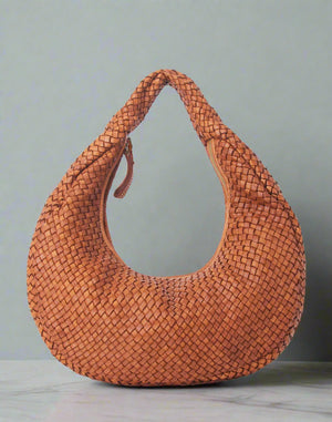 Round Woven Leather Crossbody Bag
