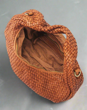 Round Woven Leather Crossbody Bag