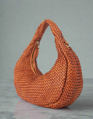 Round Woven Leather Crossbody Bag