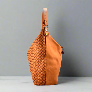 Woven Genuine Distressed Leather Hobo