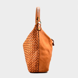 Woven Genuine Distressed Leather Hobo