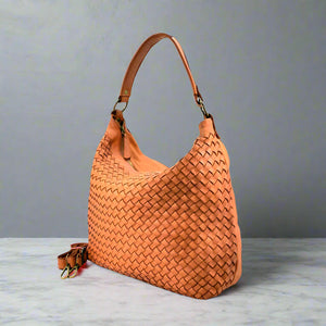 Woven Genuine Distressed Leather Hobo