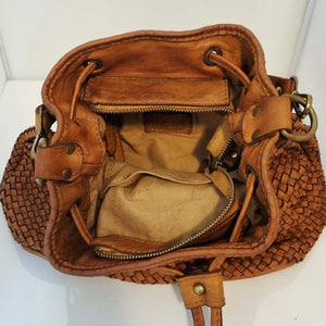 Woven Genuine Leather Bucket Bag / Crossbody - Medium