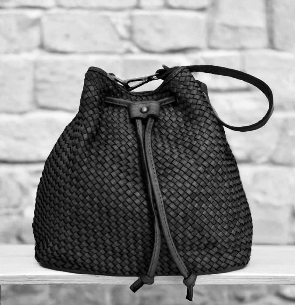 Woven Genuine Leather Bucket Bag / Crossbody - Medium