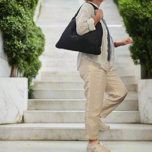 Woven Hobo Leather Bag With Smooth Leather Handle