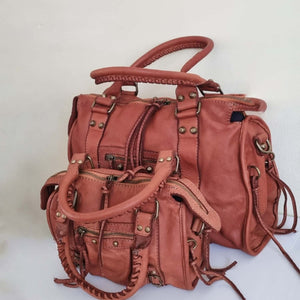 Distressed Leather City Bag in Cognac
