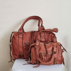 Distressed Leather City Bag in Cognac