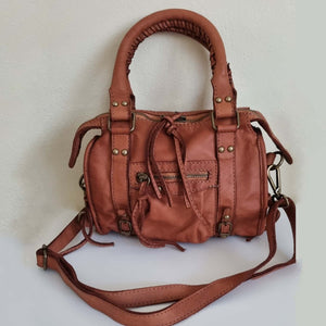 Distressed Leather City Bag in Cognac
