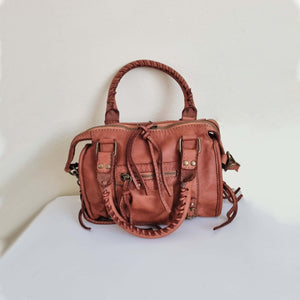 Distressed Leather City Bag in Cognac