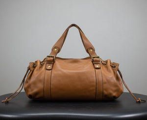 Distressed Smooth Leather Shoulder / Handbag with Side Drawstrings