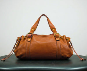 Distressed Smooth Leather Shoulder / Handbag with Side Drawstrings