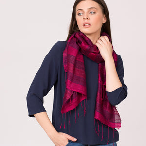 pure silk blouse 3/4 three quarter sleeves navy raw silk scarf red