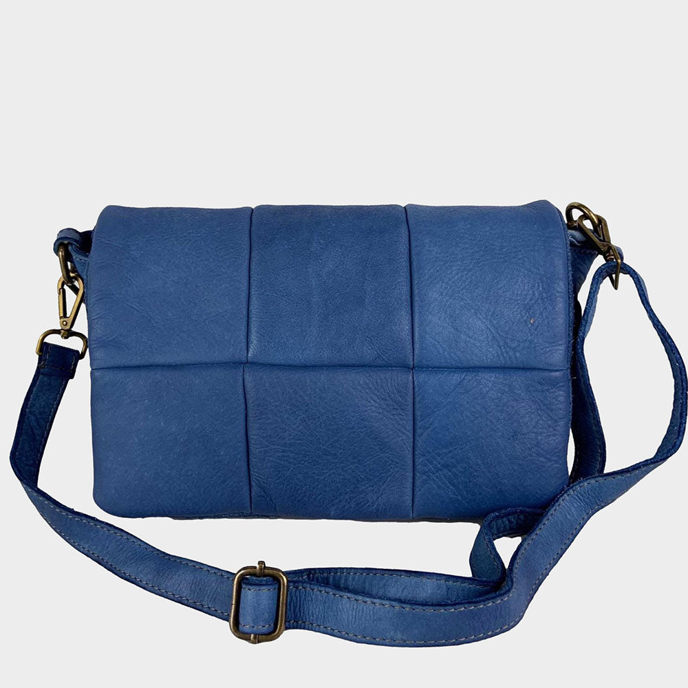 CLEARANCE One Left - Soft Washed Padded Leather Crossbody Bag in Denim Blue