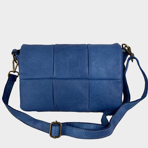 CLEARANCE One Left - Soft Washed Padded Leather Crossbody Bag in Denim Blue