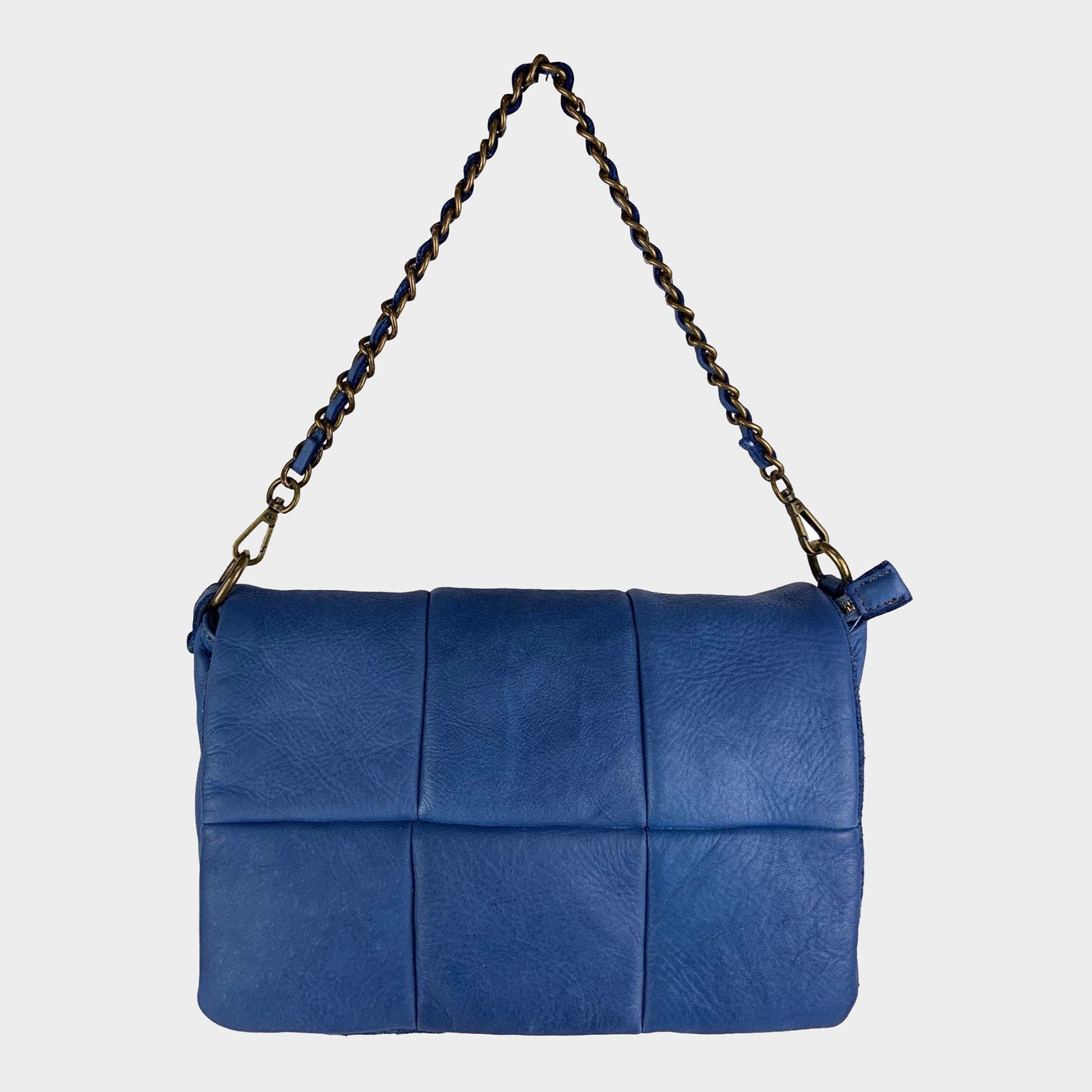 CLEARANCE One Left - Soft Washed Padded Leather Crossbody Bag in Denim Blue