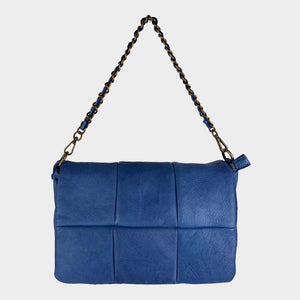 CLEARANCE One Left - Soft Washed Padded Leather Crossbody Bag in Denim Blue