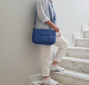 blue leather bag 