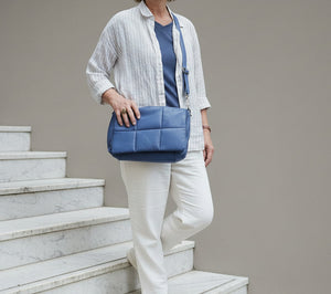 CLEARANCE One Left - Soft Washed Padded Leather Crossbody Bag in Denim Blue