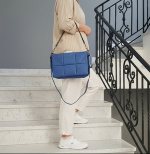 blue leather bag
