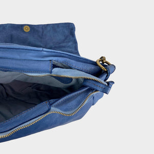 CLEARANCE One Left - Soft Washed Padded Leather Crossbody Bag in Denim Blue