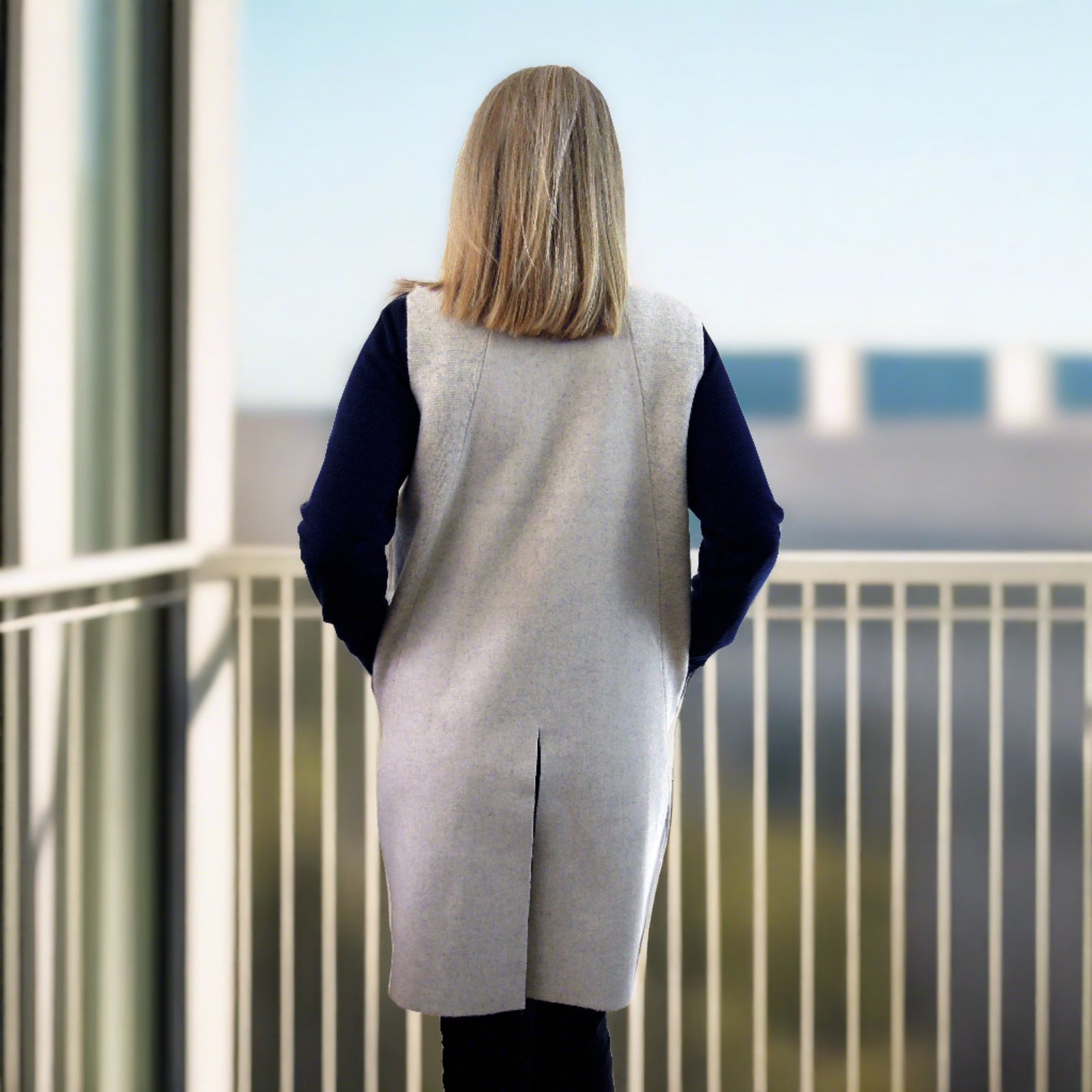 long sleeveless cardigan jacket cream boiled merino wool 