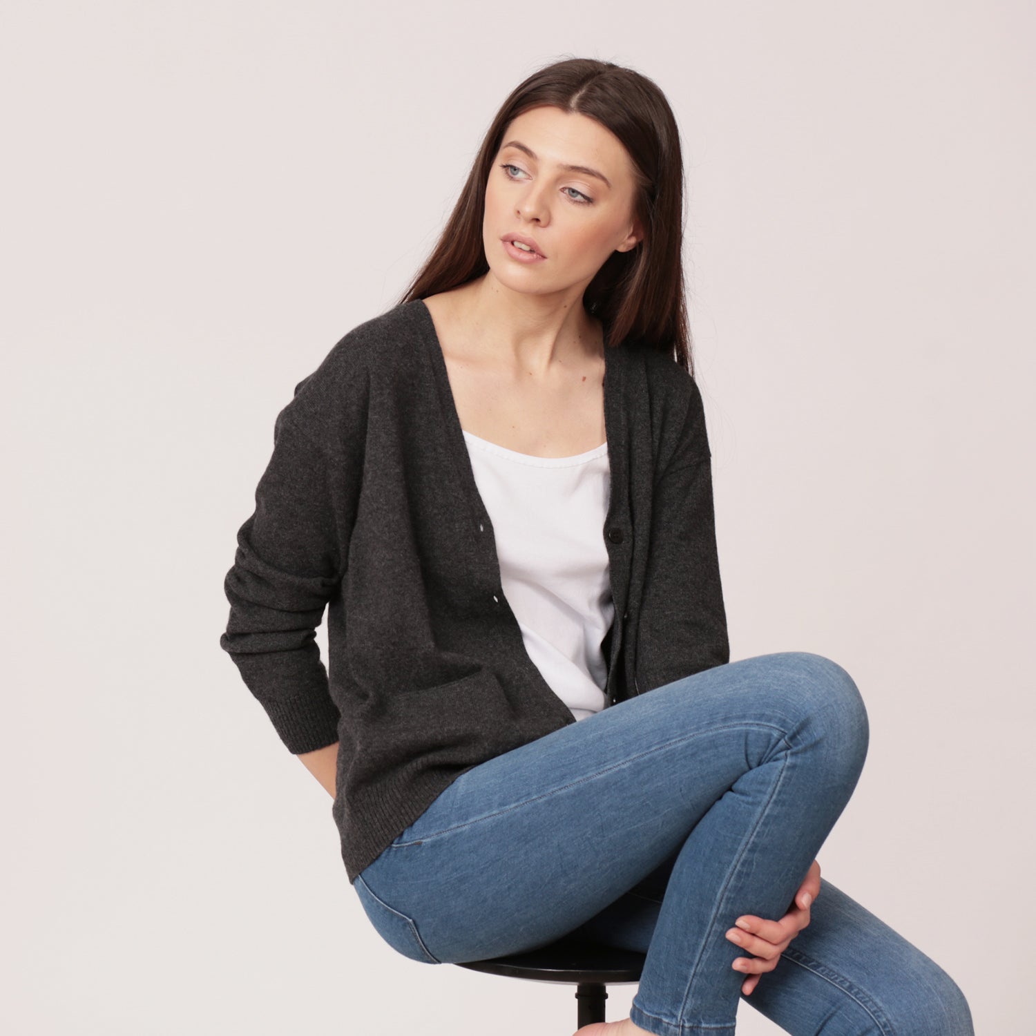 pure cashmere cardigan charcoal black grey 