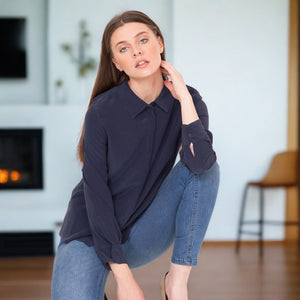 classic shirt pure silk long sleeve navy
