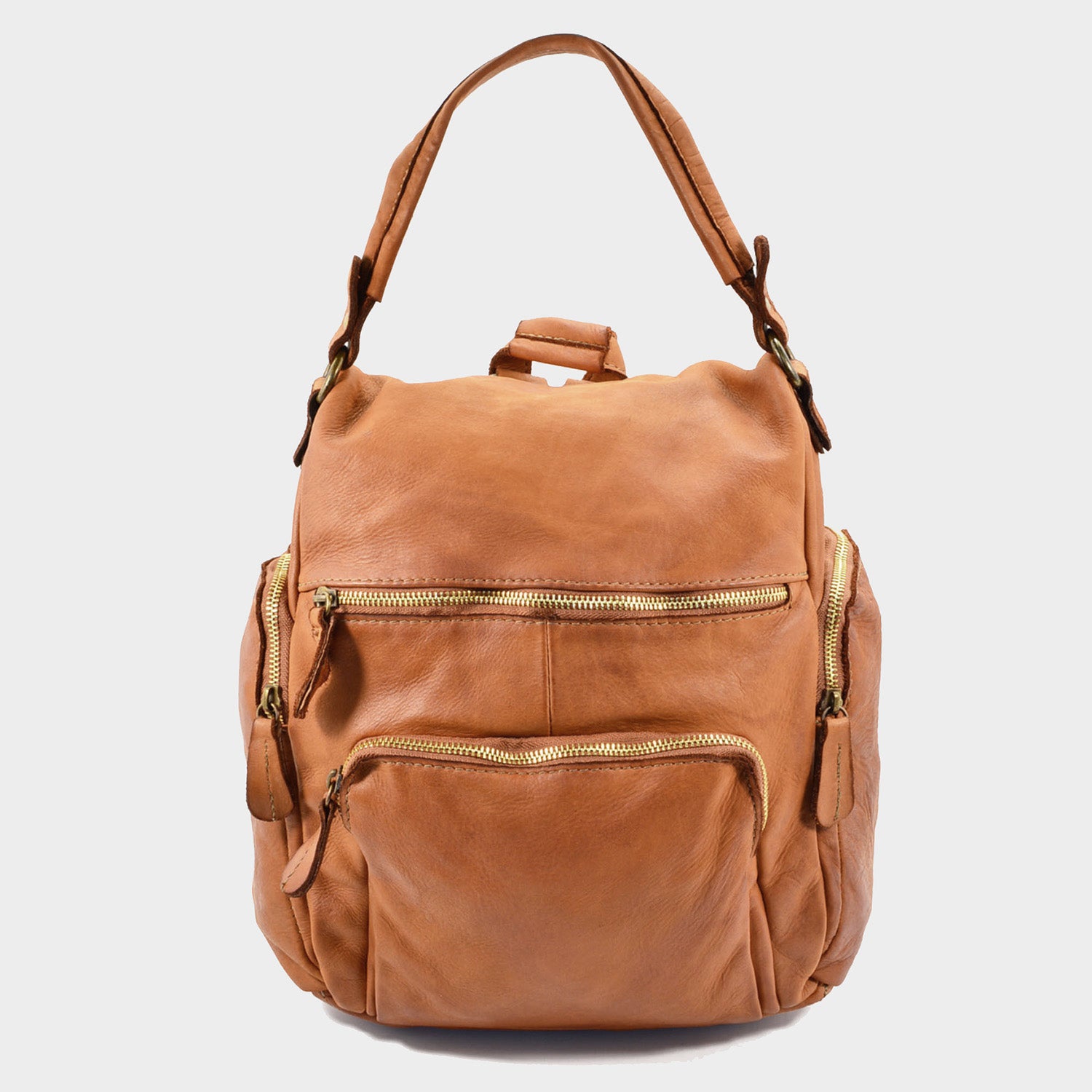 Convertible Multi-Pocket Leather Backpack