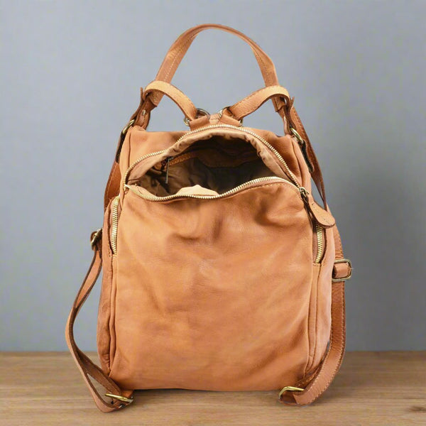 convertible leather backpack australia Convertible Multi-Pocket Leather Backpack / Shoulder Bag