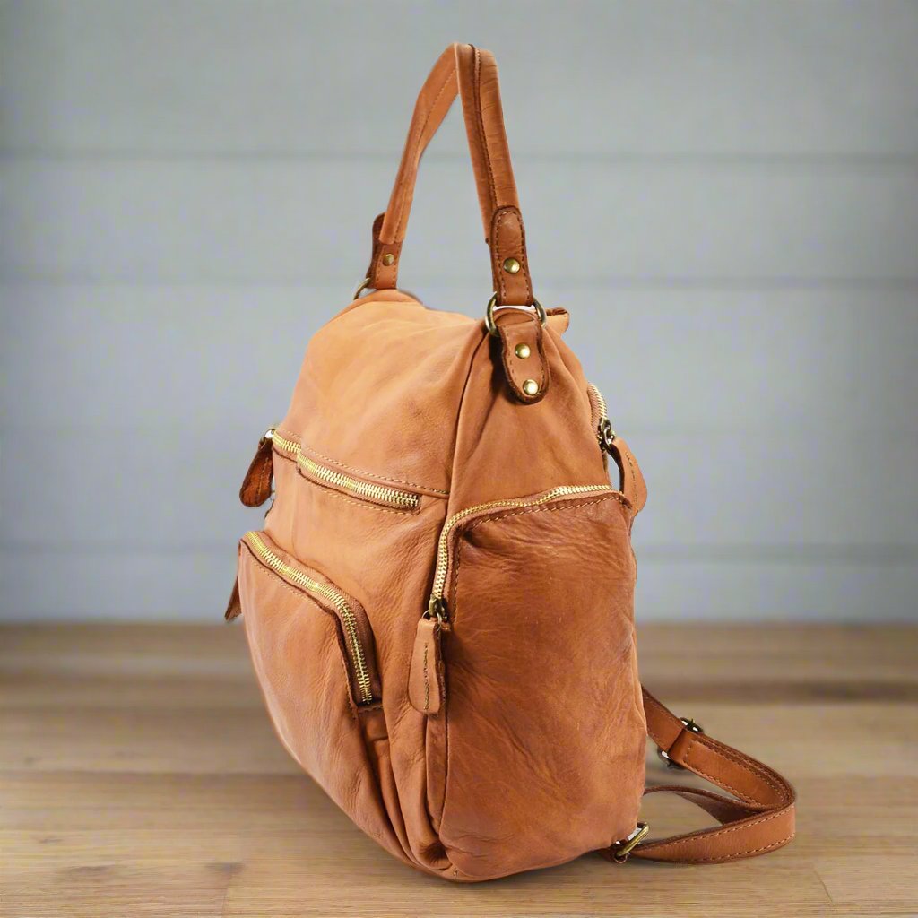 Convertible Multi-Pocket Leather Backpack / Shoulder Bag