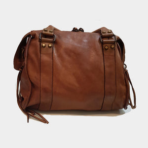Distressed Leather City Bag in Cognac