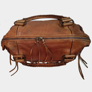 Distressed Leather City Bag in Cognac