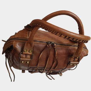 Distressed Leather City Bag in Cognac