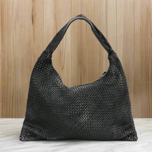 Woven Hobo Leather Bag With Smooth Leather Handle