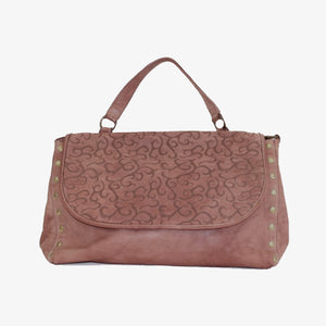CLEARANCE One Left - Dusty Pink Laser Engraved Distressed Leather Bag